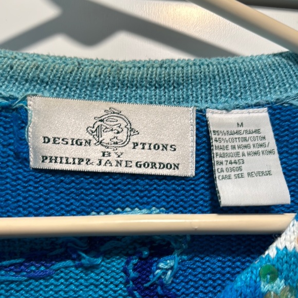 Blue and white Wave Pattern Cardigan with Sequins - Picture 3 of 7